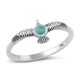 Sterling Silver Oxidized Eagle Genuine Turquoise Stone Ring