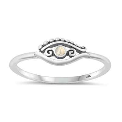 Sterling Silver Oxidized 6mm Eye Moonstone Stone Ring