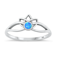 Load image into Gallery viewer, Sterling Silver Oxidized Lotus Blue Lab Opal Ring