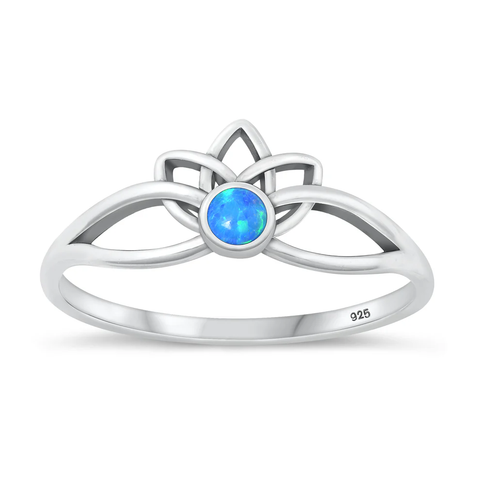 Sterling Silver Oxidized Lotus Blue Lab Opal Ring