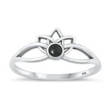 Sterling Silver Oxidized Lotus Black Agate Stone Ring