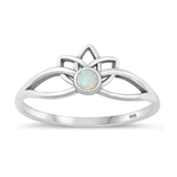Sterling Silver Oxidized Lotus White Lab Opal Ring