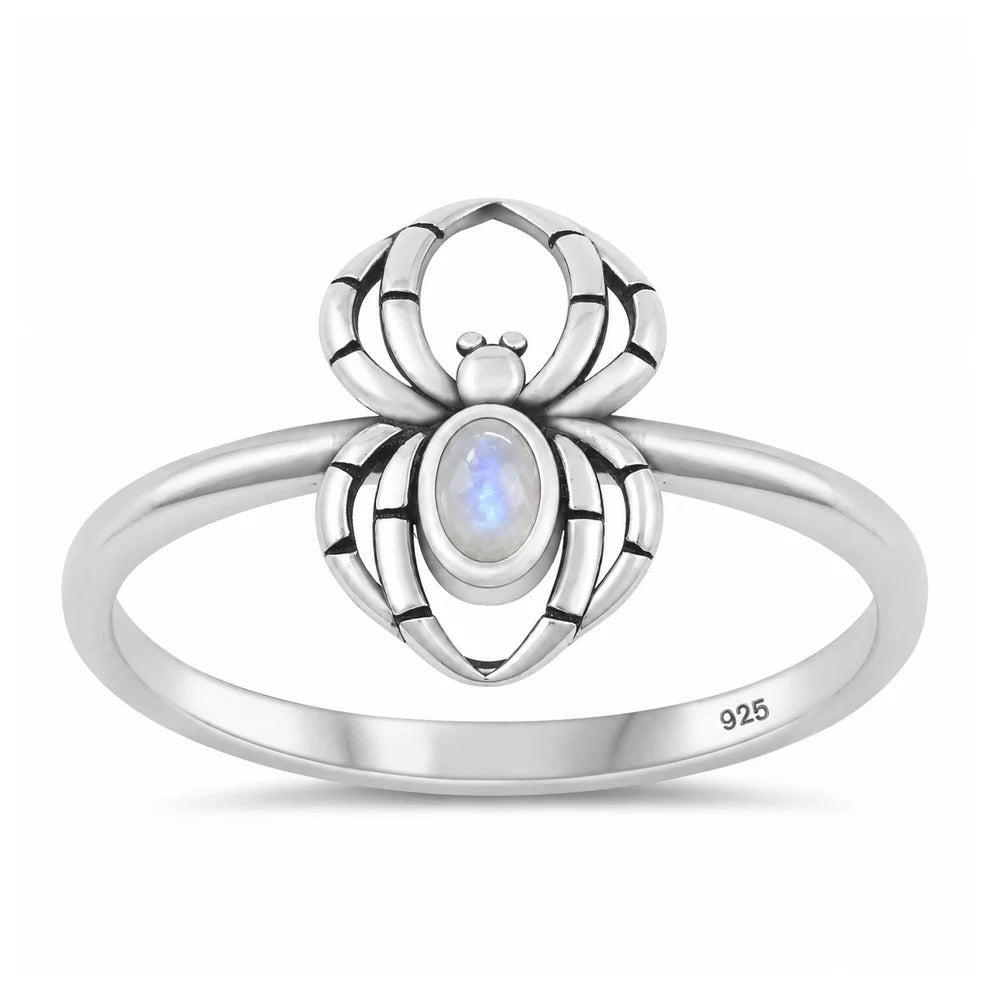 Sterling Silver Oxidized And Polished Moonstone Spider Ring
