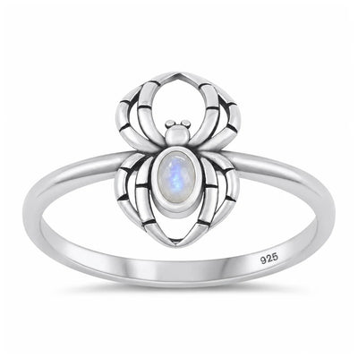 Sterling Silver Oxidized And Polished Moonstone Spider Ring