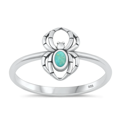 Sterling Silver Oxidized Spider Genuine Turquoise Stone Ring