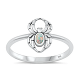 Sterling Silver Oxidized Spider White Lab Opal Ring