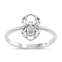 Sterling Silver Oxidized Spider White Lab Opal Ring
