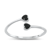 Load image into Gallery viewer, Sterling Silver Rhdoium Plated Double Hearts Black Agate Stone Ring