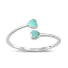 Load image into Gallery viewer, Sterling Silver Rhodium Plated Hearts Genuine Turquoise Stone Ring