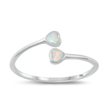 Sterling Silver Rhodium Plated Hearts White Lab Opal Ring