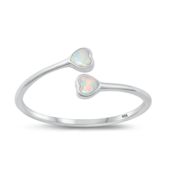 Sterling Silver Rhodium Plated Hearts White Lab Opal Ring