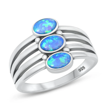 Load image into Gallery viewer, Sterling Silver Oxidized Lines Blue Lab Opal Ring