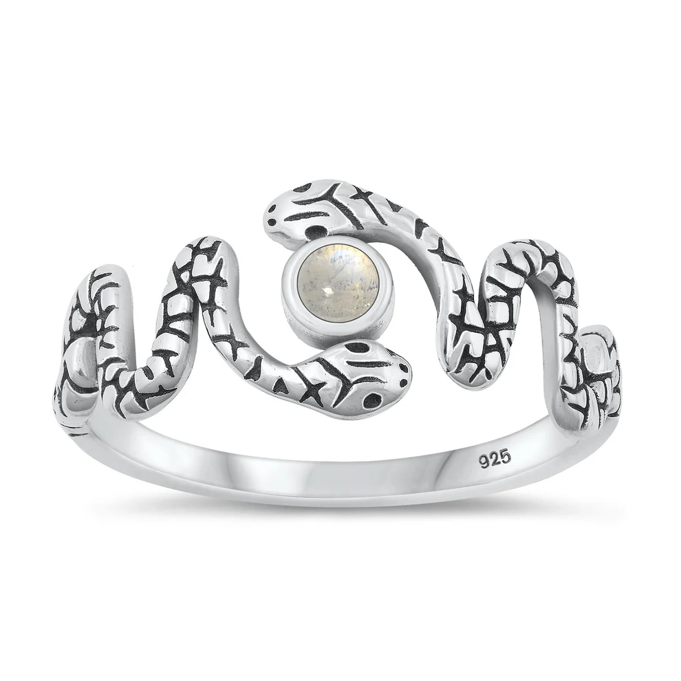 Sterling Silver Oxidized Snake Moonstone Ring