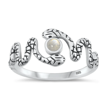 Load image into Gallery viewer, Sterling Silver Oxidized Snake Moonstone Ring