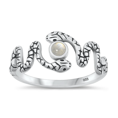 Sterling Silver Oxidized Snake Moonstone Ring