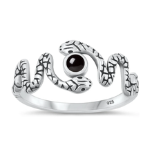 Load image into Gallery viewer, Sterling Silver Oxidized Snake Black Agate Stone Ring