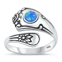 Load image into Gallery viewer, Sterling Silver Oxidized Spoon Blue Lab Opal Ring
