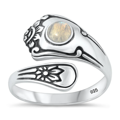 Sterling Silver Oxidized Spoon Moonstone Stone Ring
