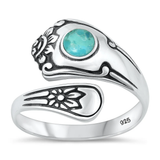Sterling Silver Oxidized Spoon Genuine Turquoise Stone Ring