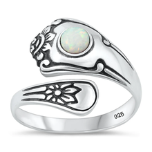 Load image into Gallery viewer, Sterling Silver Oxidized Spoon White Lab Opal Ring