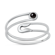 Load image into Gallery viewer, Sterling Silver Oxidized And Polished Safety Pin Black Agate Stone Ring