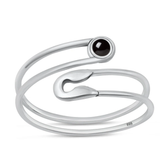Sterling Silver Oxidized And Polished Safety Pin Black Agate Stone Ring