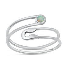 Load image into Gallery viewer, Sterling Silver Oxidized Safety Pin White Lab Opal Ring