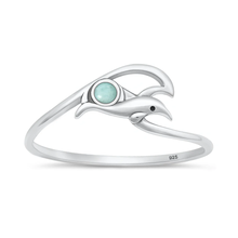 Load image into Gallery viewer, Sterling Silver Oxidized And Polished Dolphin And Wave Larimar Stone Ring