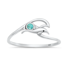 Load image into Gallery viewer, Sterling Silver Oxidized And Polished Dolphin And Wave Genuine Turquoise Stone Ring
