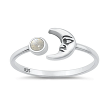 Load image into Gallery viewer, Sterling Silver Oxidized And Polished Crescent Moon Moonstone Ring
