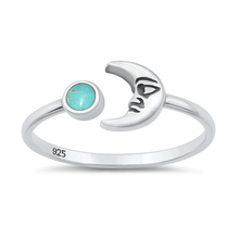 Load image into Gallery viewer, Sterling Silver Oxidized And Polished Crescent Moon Genuine Turquoise Stone Ring