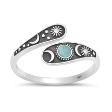 Load image into Gallery viewer, Sterling Silver Oxidized And Polished Celestial Sun Moon Stars Larimar Stone Ring