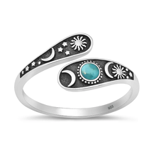 Load image into Gallery viewer, Sterling Silver Oxidized And Polished Celestial Moon Sun Stars Genuine Turquoise Stone Ring