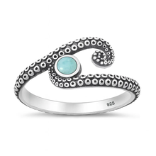 Load image into Gallery viewer, Sterling Silver Oxidized And Polished Octopus Tentacle Larimar Stone Ring