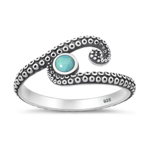 Load image into Gallery viewer, Sterling Silver Oxidized Octopus Tentacles Genuine Turquoise Stone Ring