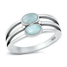 Load image into Gallery viewer, Sterling Silver Oxidized And Polished Stacked Two Stone Larimar Stone Ring