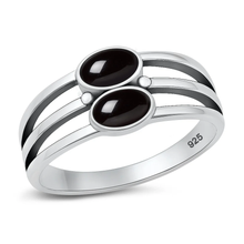 Load image into Gallery viewer, Sterling Silver Oxidized and Polished Lines with Ovals Black Onyx Stone Ring