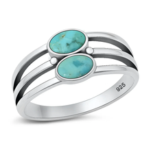 Load image into Gallery viewer, Sterling Silver Oxidized And Polished Lines With Ovals Genuine Turquoise Stone Ring