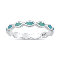 Sterling Silver Polished Marquise Band Genuine Turquoise Stone Ring