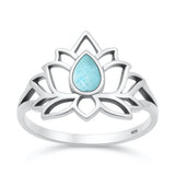 Sterling Silver Oxidized And Polished Lotus Flower Larimar Ring