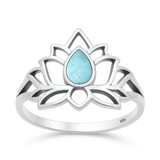 Sterling Silver Oxidized And Polished Lotus Larimar Stone Ring