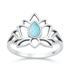 Sterling Silver Oxidized And Polished Lotus Larimar Stone Ring