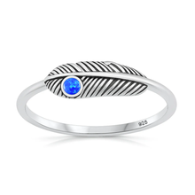 Load image into Gallery viewer, Sterling Silver Oxidized And Polished 5.5mm Feather Blue Lab Opal Ring
