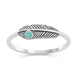 Sterling Silver Oxidized And Polished 5.5mm Feather Turquoise Stone Ring