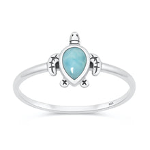 Load image into Gallery viewer, Sterling Silver Oxidized And Polished 10.5mm Turtle Larimar Stone Ring