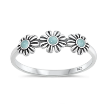 Load image into Gallery viewer, Sterling Silver Oxidized And Polished Flowers Larimar Stone Ring