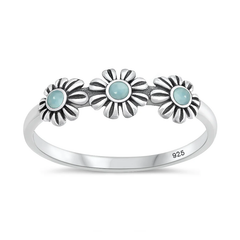 Sterling Silver Oxidized And Polished Flowers Larimar Stone Ring