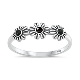 Sterling Silver Oxidized And Polished Flowers Black Onyx Stone Ring
