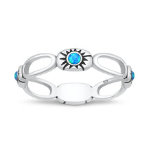 Load image into Gallery viewer, Sterling Silver Oxidized And Polished Sunburst Blue Lab Opal Ring