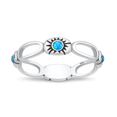 Sterling Silver Oxidized And Polished Sunburst Blue Lab Opal Ring